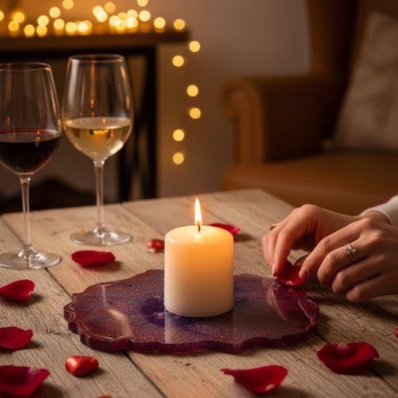 Lauren Other - Abstract Cloud Design Pink Glitter Double Sided Handmade Resin Candle Plate